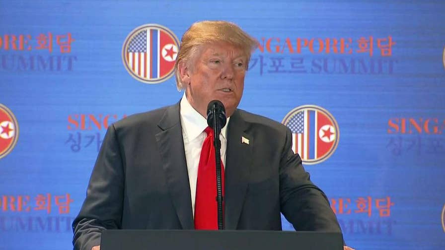 President Trump gives briefing after summit with Kim Jong Un, says the past does not have to define the future, says North Korea agreed to destroy a 'major' missile testing site and the U.S. will stop war games.